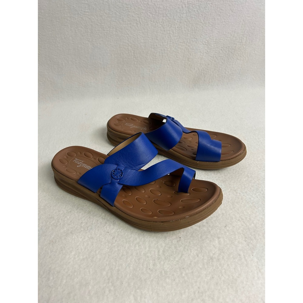 Boho Comfort Fudynmale Womens 39 Blue Toe Loop Strappy Wedge Slide Sandals